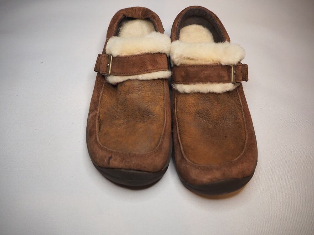 Merrell Encore Buckle Puff Cocoa Brown Shearling Suede Clogs Women's Size 7